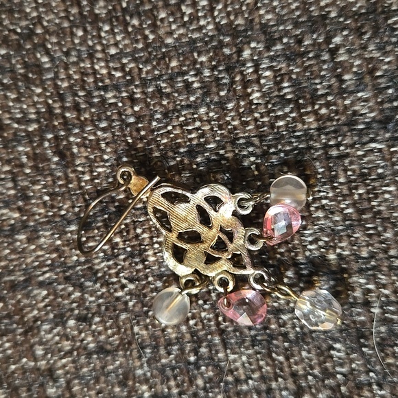 Vintage Bronze Boho Pink Crystal Drop Filigree Earrings - Unbranded💫 - Picture 3 of 4